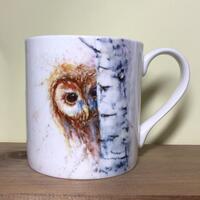 Tawny Owl Watercolour Design Mug, 8oz, 10oz, 13oz Fine Bone China Mug