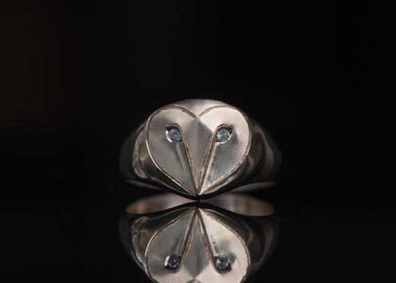 Diamond Owl Ring, Gold Owl Rose Gold Signet Ring, Gemstone Ring, Animal Ring, Owl for Her, Hoot Hoot, Totem Jewellery, Handmade 925 Owl Ring