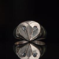 Owl Rose Gold Signet Ring, diamond eyes