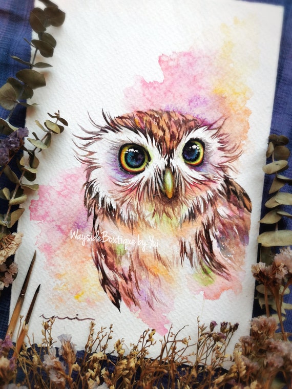 Owl - ORIGINAL watercolor painting 7.5x11 inches