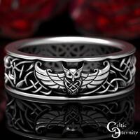 Viking Owl Ring, Celtic Sterling Wedding Band