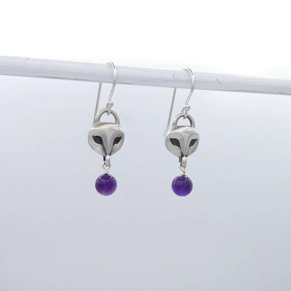 Sterling Silver Owl and Amethyst Earrings