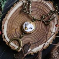Barn Owl Forest Necklace, Owl Charm