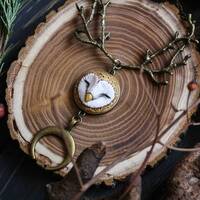 Barn Owl Forest Necklace, Witch Owl Charm, Wicca Owl Necklace, Bird Jewelry, Magic Owl Penda...