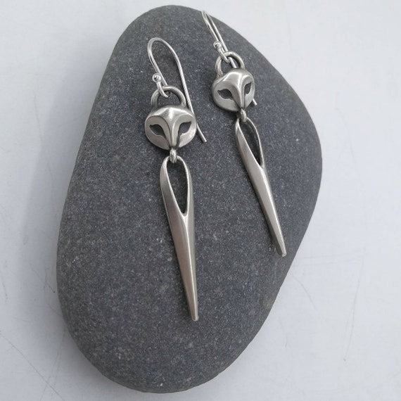 Sterling Silver Owl and Spike Earrings