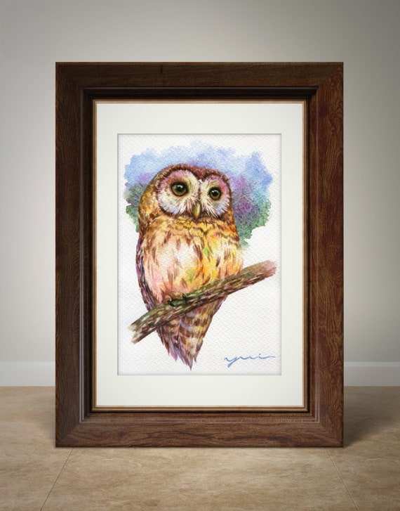 PRINT – Watercolor painting 7.5 x 11” from Hand paint 100%, art, watercolor, Hand made, owl art, minimalist, Contemporary, gift, Wildlife