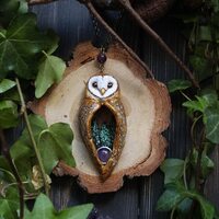 Barn Owl with Amethyst Necklace