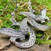 Owl Earrings, Celtic Jewelry, Moon Earrings, Irish Jewelry, Bird Jewelry, Anniversary Gift, ...