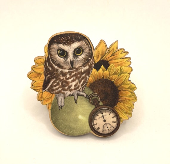Saw Whet Owl, Wooden Pin, Wood, Badge, Pin, Brooch, Mother's Day Gift
