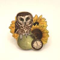 Saw Whet Owl, Wooden Pin, Wood, Badge, Pin, Brooch, Mother'...