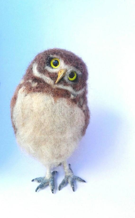 Needle felted baby Burrowing Owl sculpture