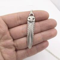 Snowy Owl Necklace / Sterling Silver Owl Pendant / Gift for Night Owl / Moon and stars on th...