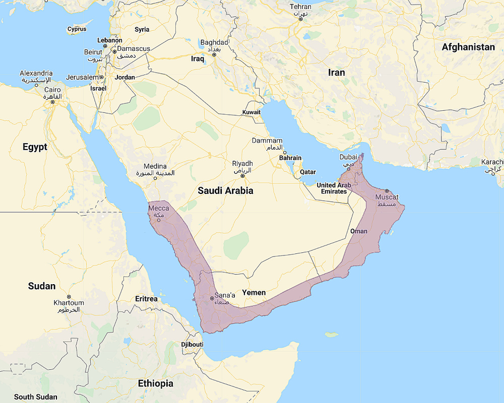 Range of Arabian Scops Owl (Otus pamelae)