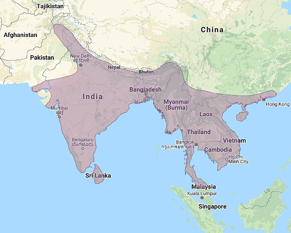 Range of Brown Fish Owl (Ketupa zeylonensis)