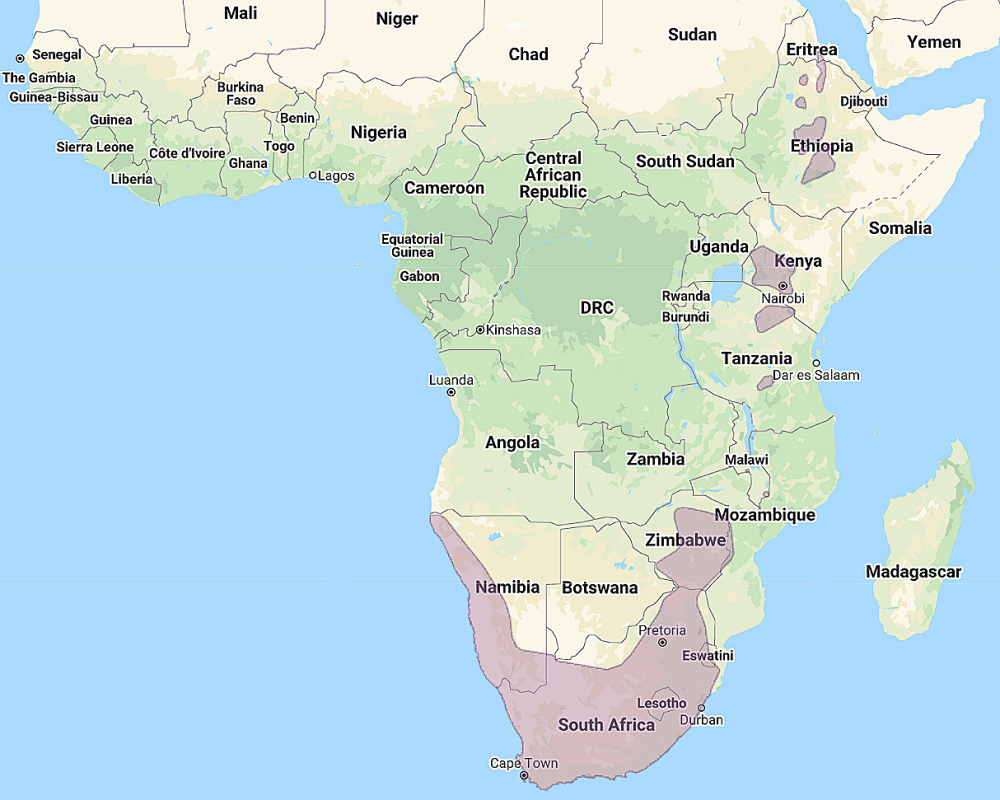 Range of Cape Eagle Owl (Bubo capensis)