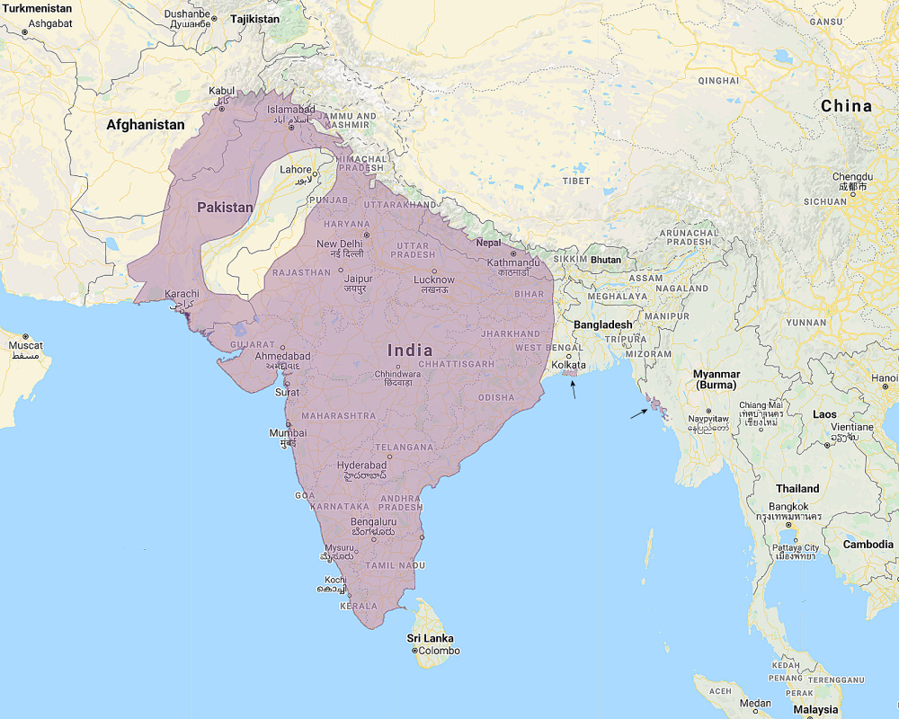 Range of Indian Eagle Owl (Bubo bengalensis)