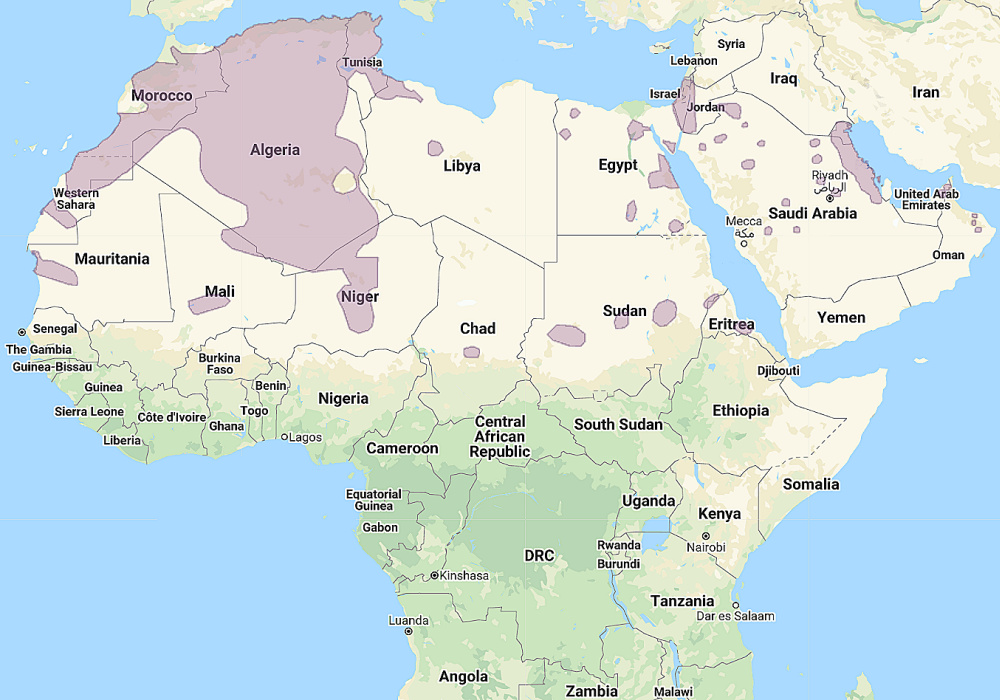 Range of Pharaoh Eagle Owl (Bubo ascalaphus)