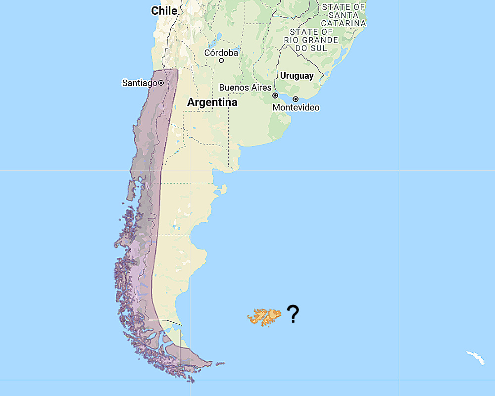 Range of Rufous-legged Owl (Strix rufipes)