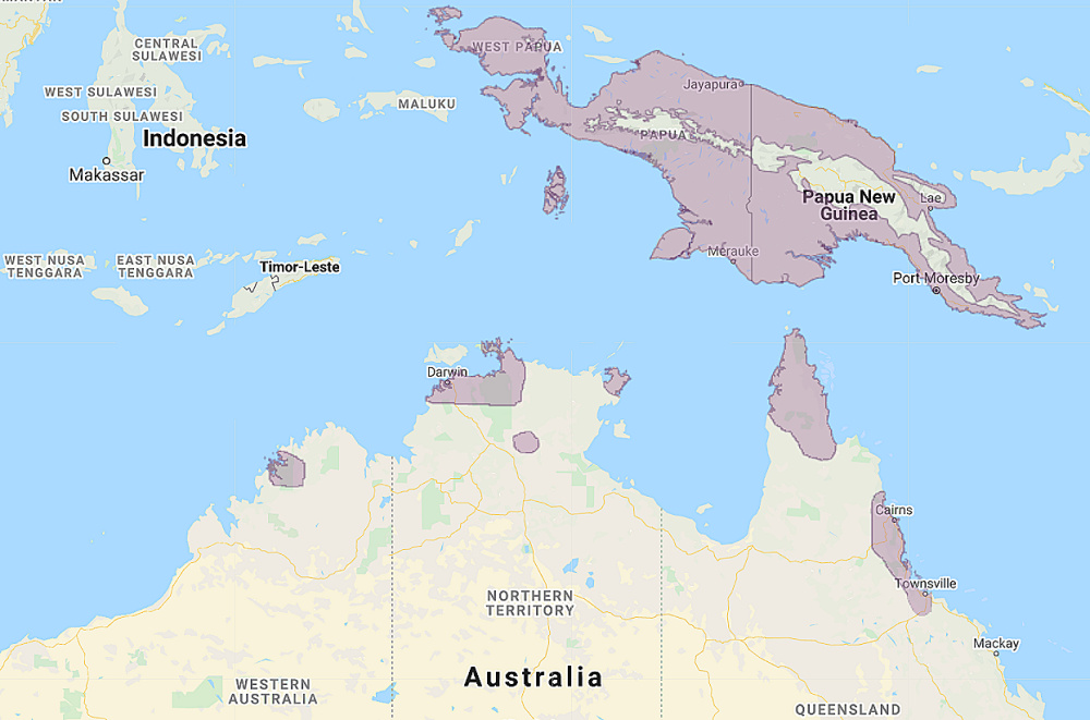 Range of Rufous Owl (Ninox rufa)