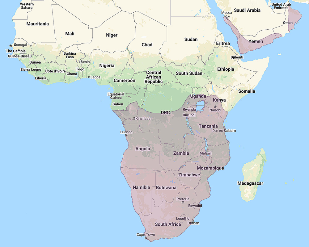 Range of Spotted Eagle Owl (Bubo africanus)