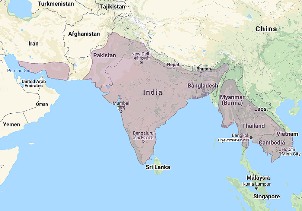 Range of Spotted Owlet (Athene brama)